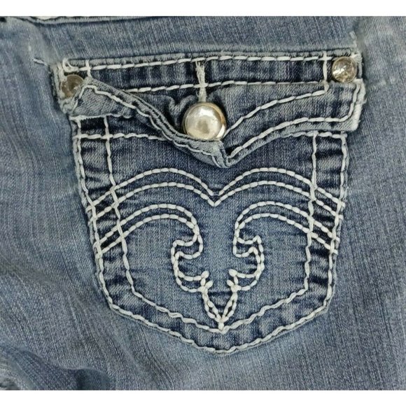 Clash Women's Distressed Whiskered Embroidered Jewel Frayed Cuff Jeans Size 3 - Picture 6 of 11